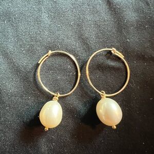 Elegant Gold Freshwater Pearl wire hoop earrings